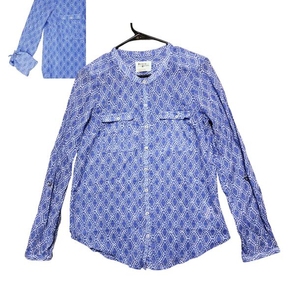 HOLDING HORSES Tops - Anthropologie Holding Horses Button Up Shirt 6 Women Chevron Roll Tab Mandarin